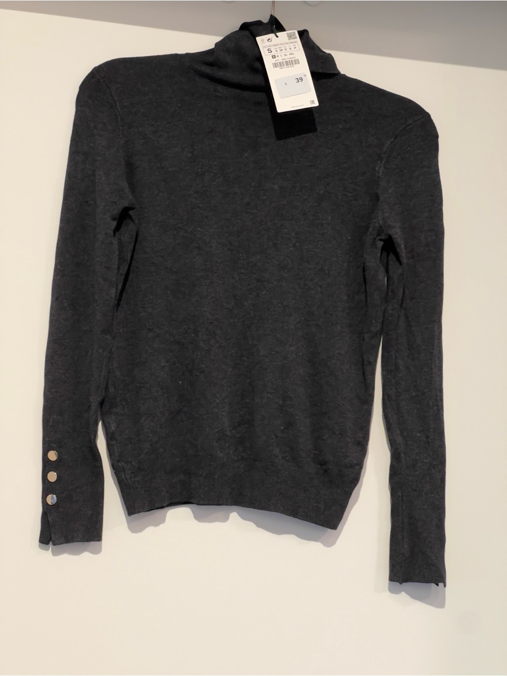 Zara Black Turtleneck Sweater with Button-Cuff Detail
